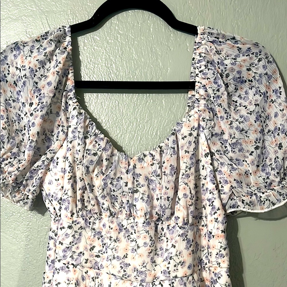 Inspired Hearts Blue and White Puff Sleeve Ruched Blouse